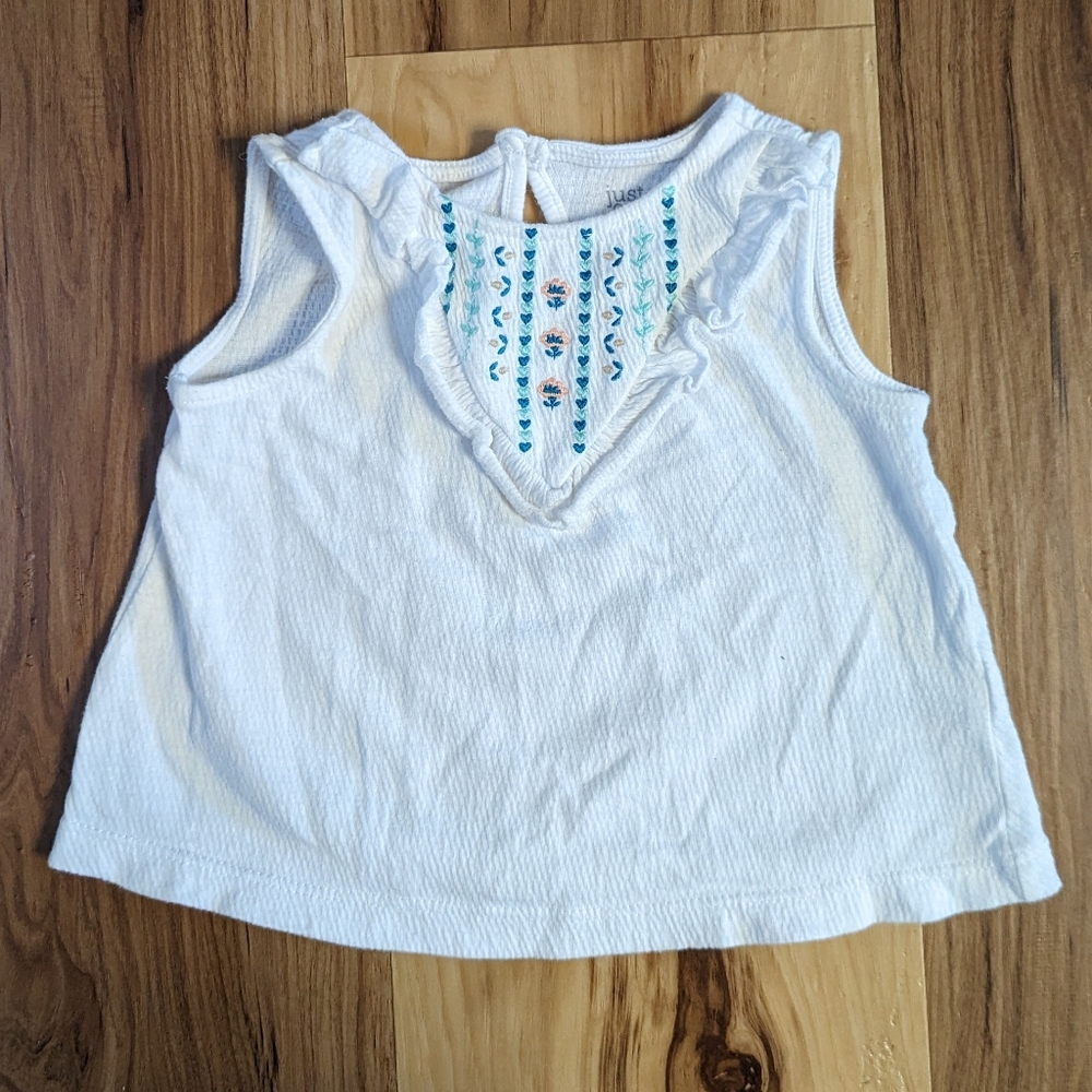 Carter's Baby Size 9M White Embroidered Cotton Gauze Ruffle Tank Top Keyhole